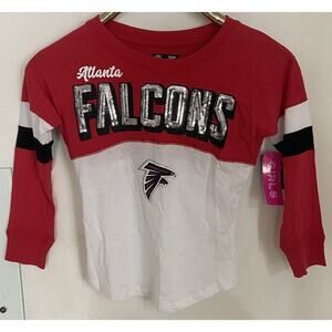 NWT GIRLS 6 Youth Atlanta Falcons White/Red Sequin Long Sleeve T-Shirt